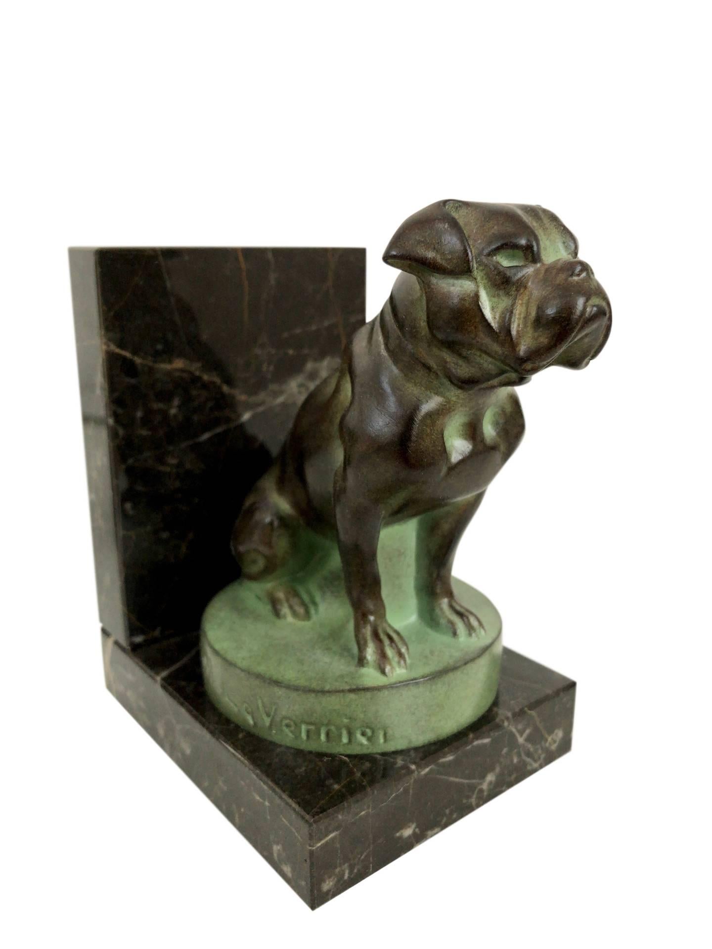 French Art Deco Bookends, Chat et Dogue, Cat and Dog, Original Max Le Verrier