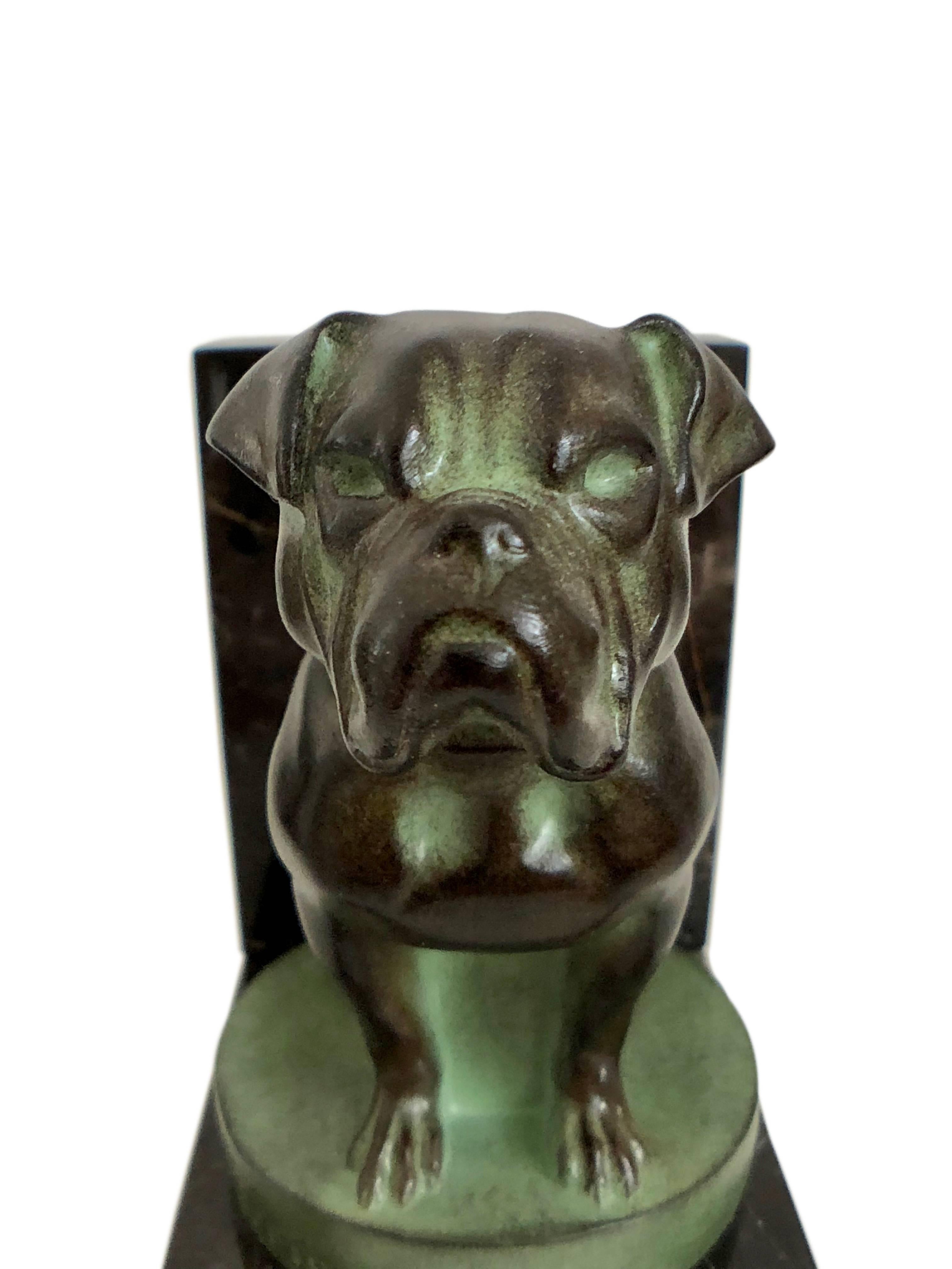 Spelter Art Deco Bookends, Chat et Dogue, Cat and Dog, Original Max Le Verrier