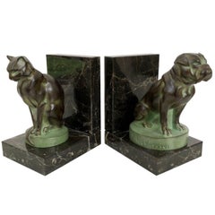 Art Deco Bookends, Chat et Dogue, Cat and Dog, Original Max Le Verrier