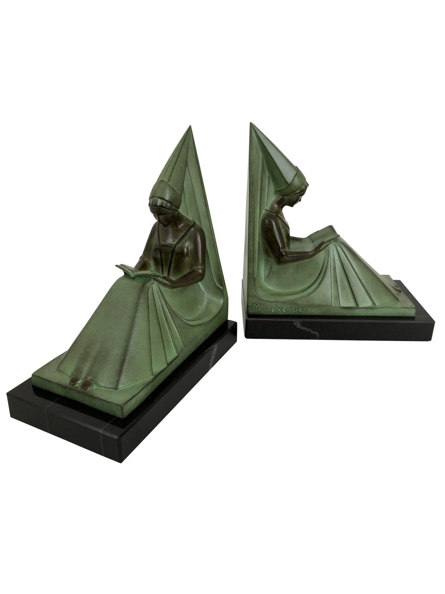 French Art Deco Bookends, Moyen Age, Original Max Le Verrier