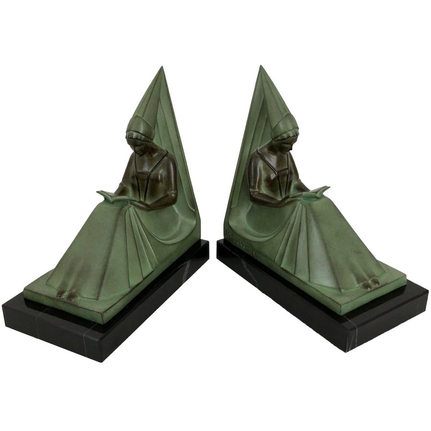 Art Deco Bookends, Moyen Age, Original Max Le Verrier