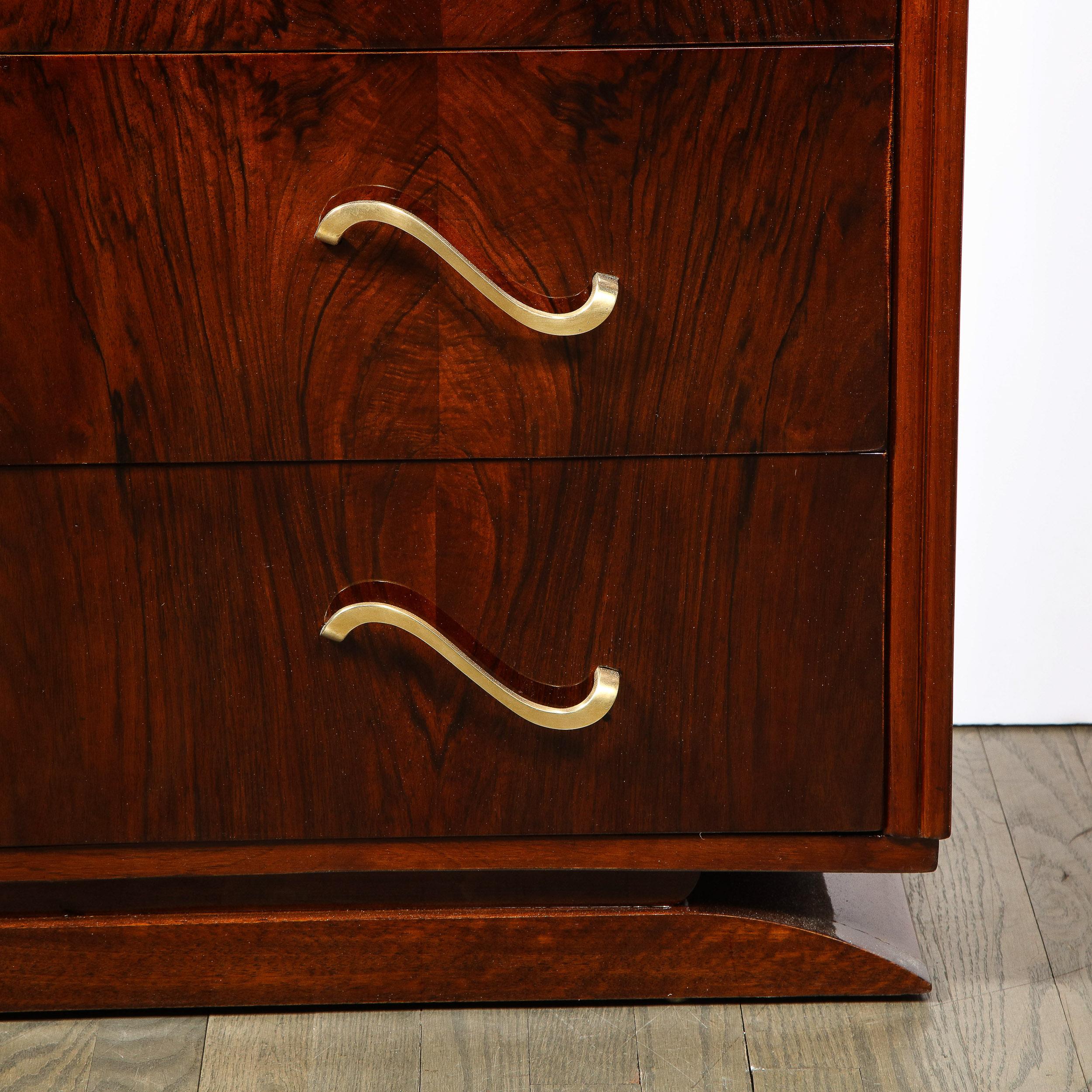 Mid-20th Century Art Deco Bookmatched Walnut & Exotic Marble Chest with Sculptural Brass Pulls