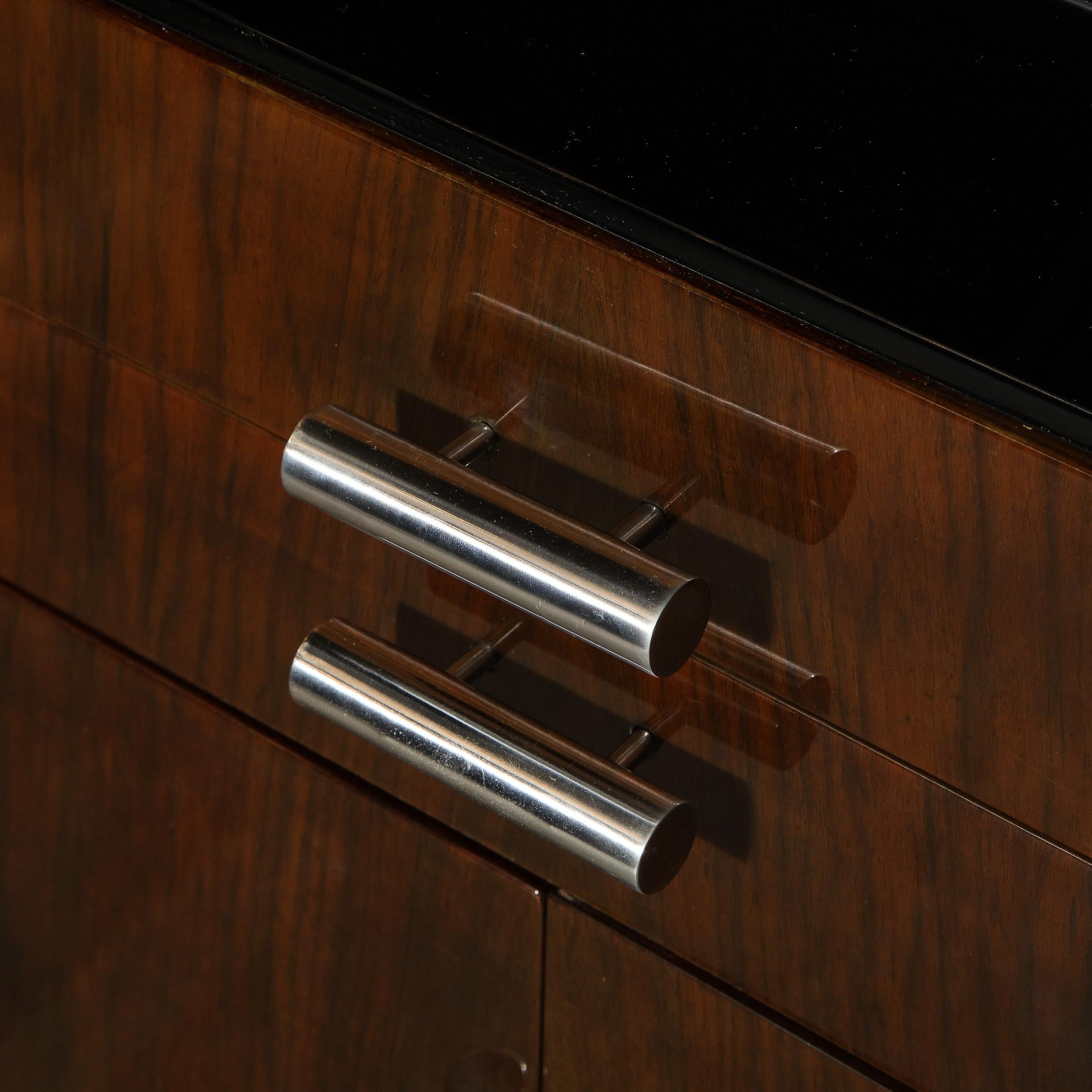 Art Deco Bookmatched Walnut & Lacquer Sideboard with Streamlined Aluminum Pulls For Sale 5