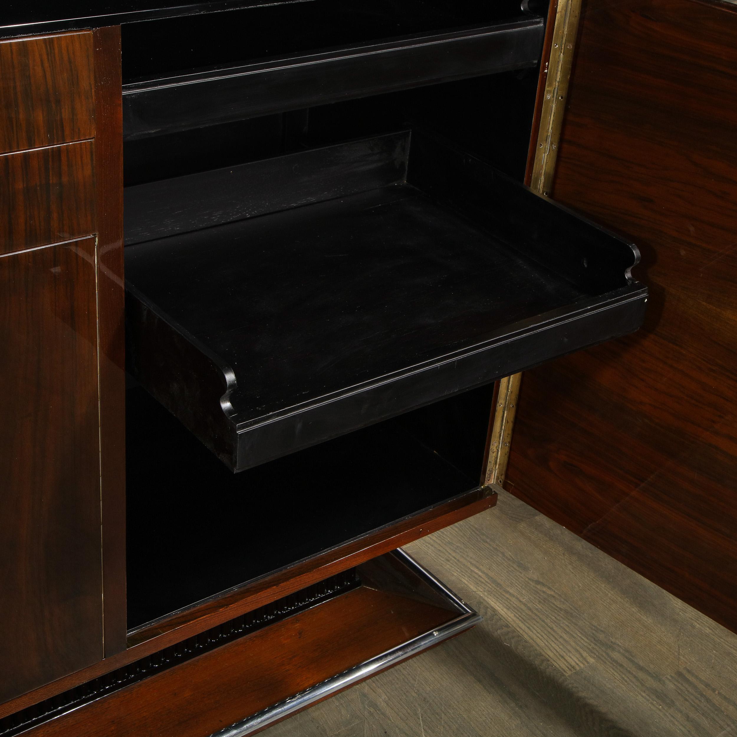 Art Deco Bookmatched Walnut & Lacquer Sideboard with Streamlined Aluminum Pulls 3