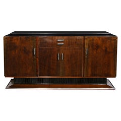 Art Deco Bookmatched Walnut & Lacquer Sideboard with Streamlined Aluminum Pulls