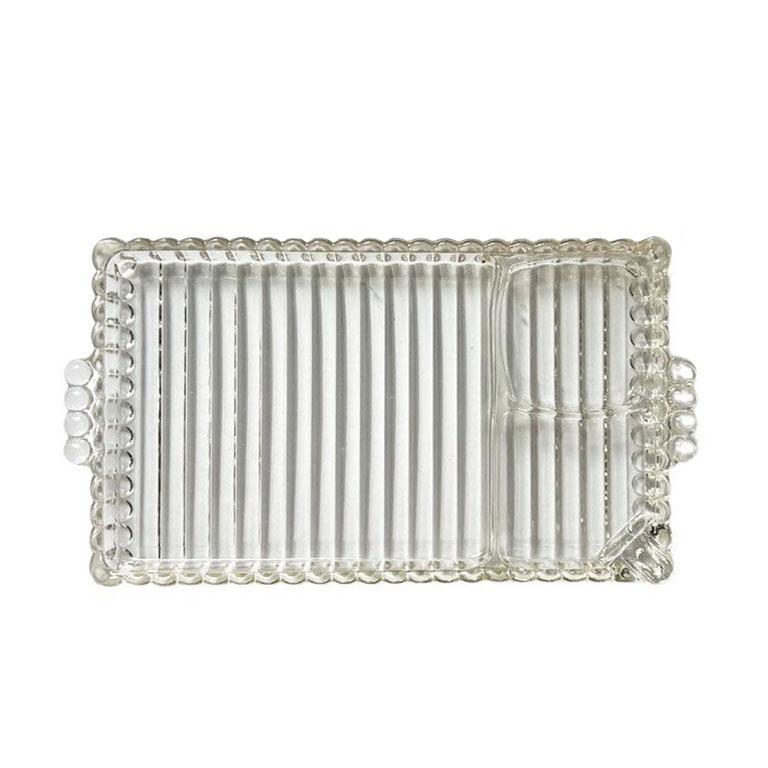 20th Century Art Deco Boopie Glass Snack Trays or Plates with Cigarette Rest - Set of 8