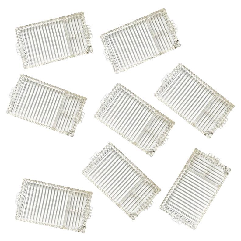 Art Deco Boopie Glass Snack Trays or Plates with Cigarette Rest - Set of 8