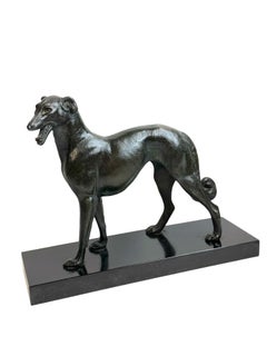 Art Deco Borzoi Greyhound Dog Statue Sculpture Vintage French Signed Carvin