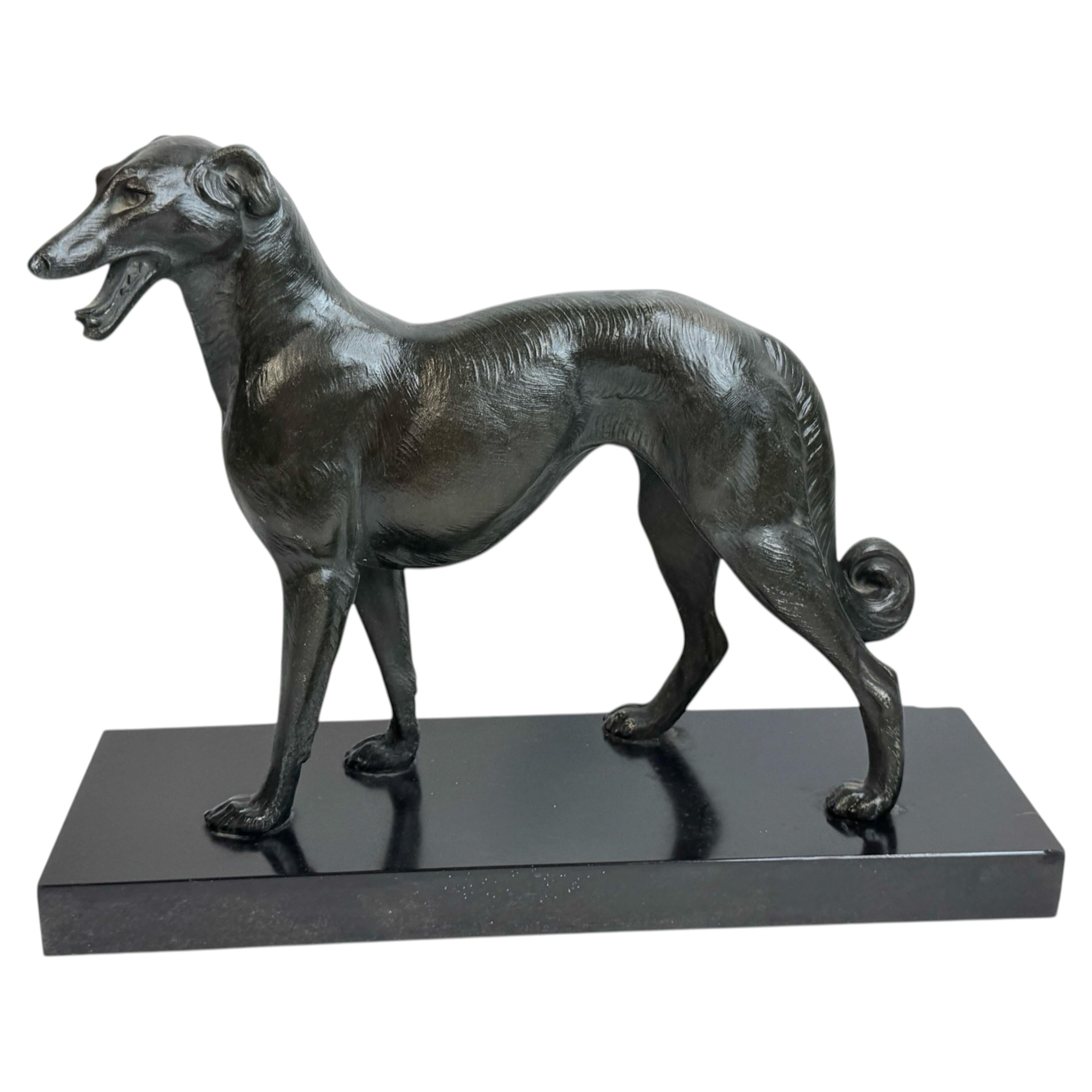 Art Deco Borzoi Greyhound Dog Statue Sculpture Vintage French Signed Carvin For Sale