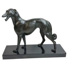 Art Deco Borzoi Greyhound Dog Statue Sculpture Vintage French Signed Carvin