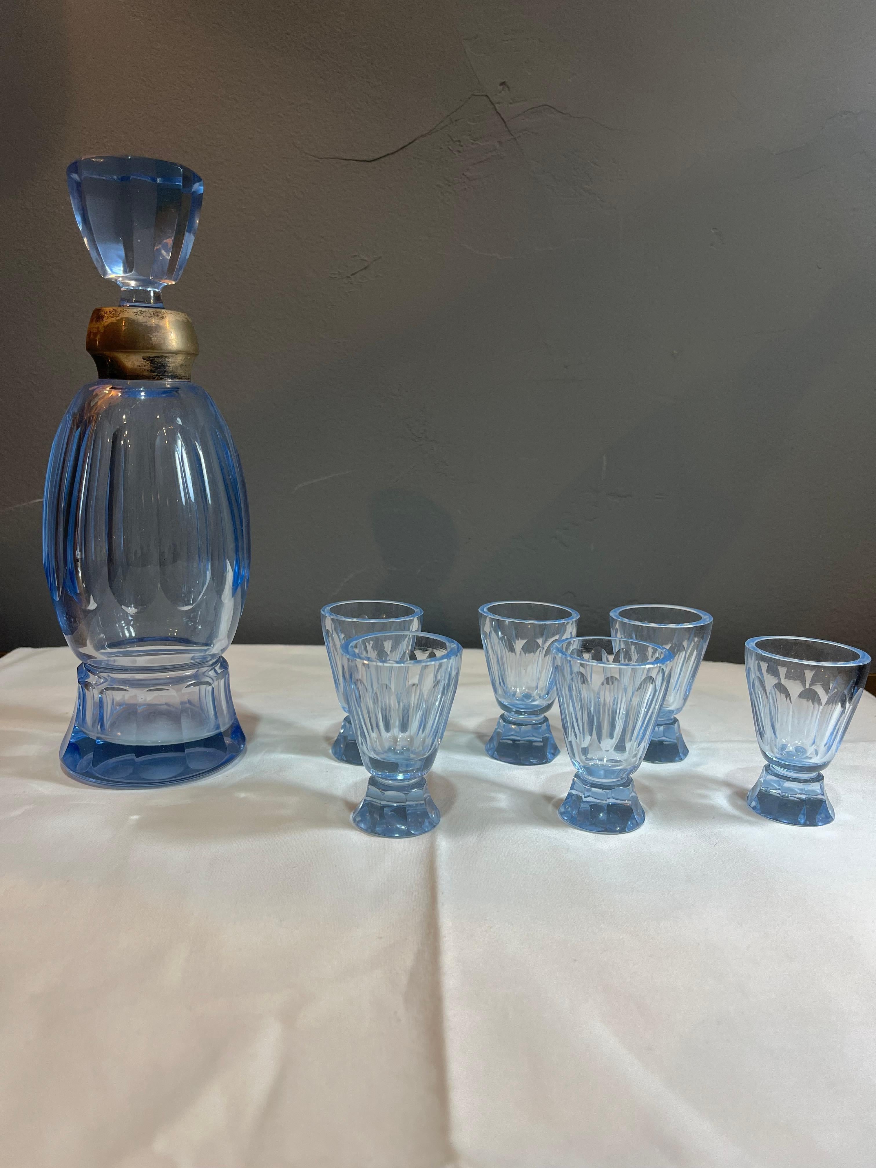 Italian Art Deco Bottle and Glass Set from the 50s For Sale