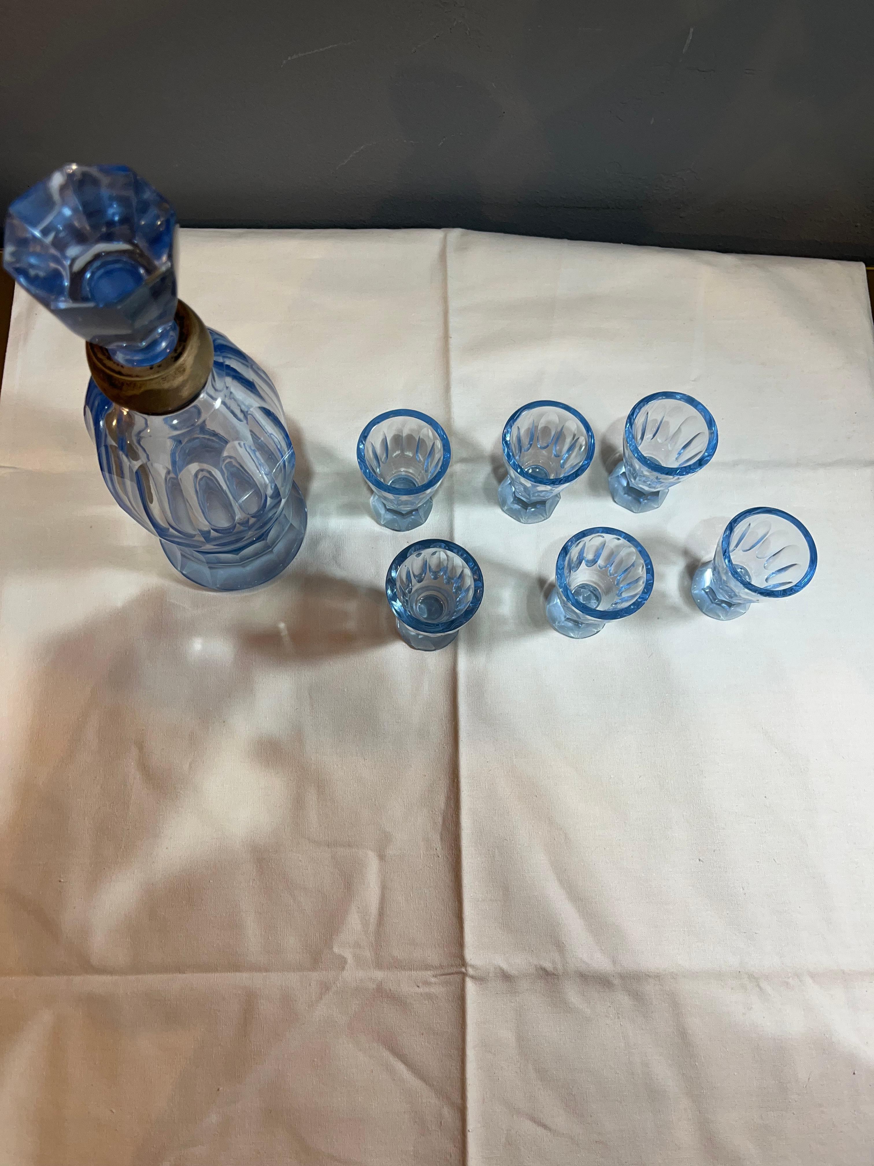 Art Deco Bottle and Glass Set from the 50s In Good Condition For Sale In Catania, IT