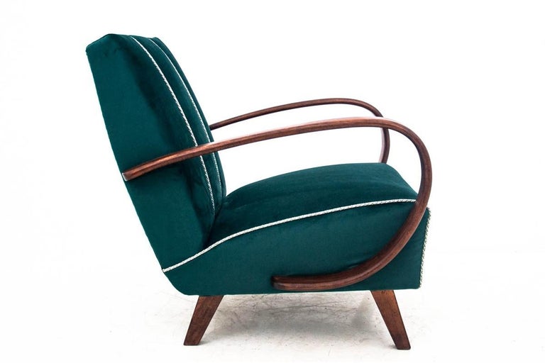 Art Deco Bottle Green Armchair by J. Halabala at 1stDibs