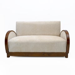 Art Deco Bouclè and Walnut Loveseat, Italy, 1930s
