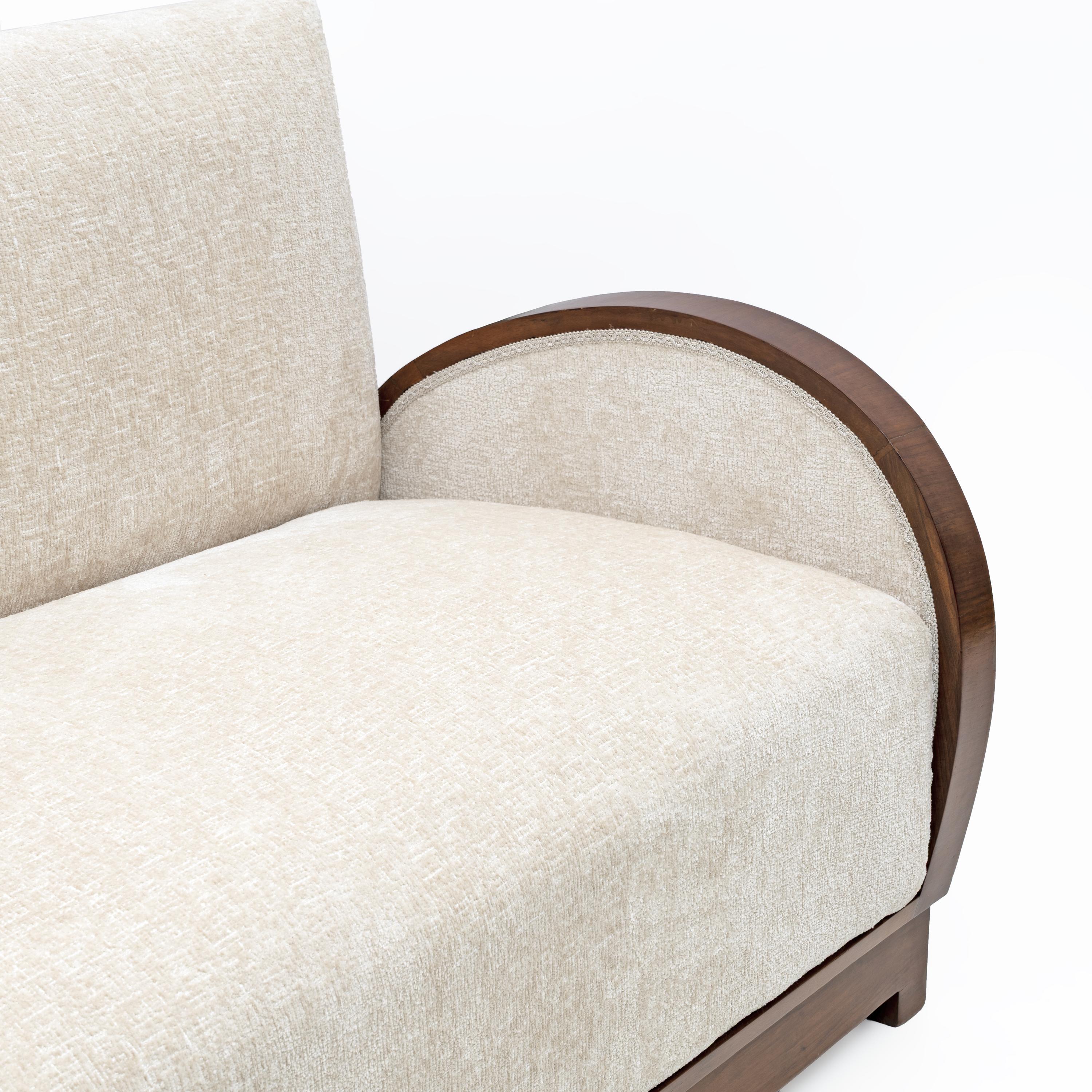 Loveseat Art Déco de Bouclè y nogal, Italia, años 30 Mid-20th Century en venta