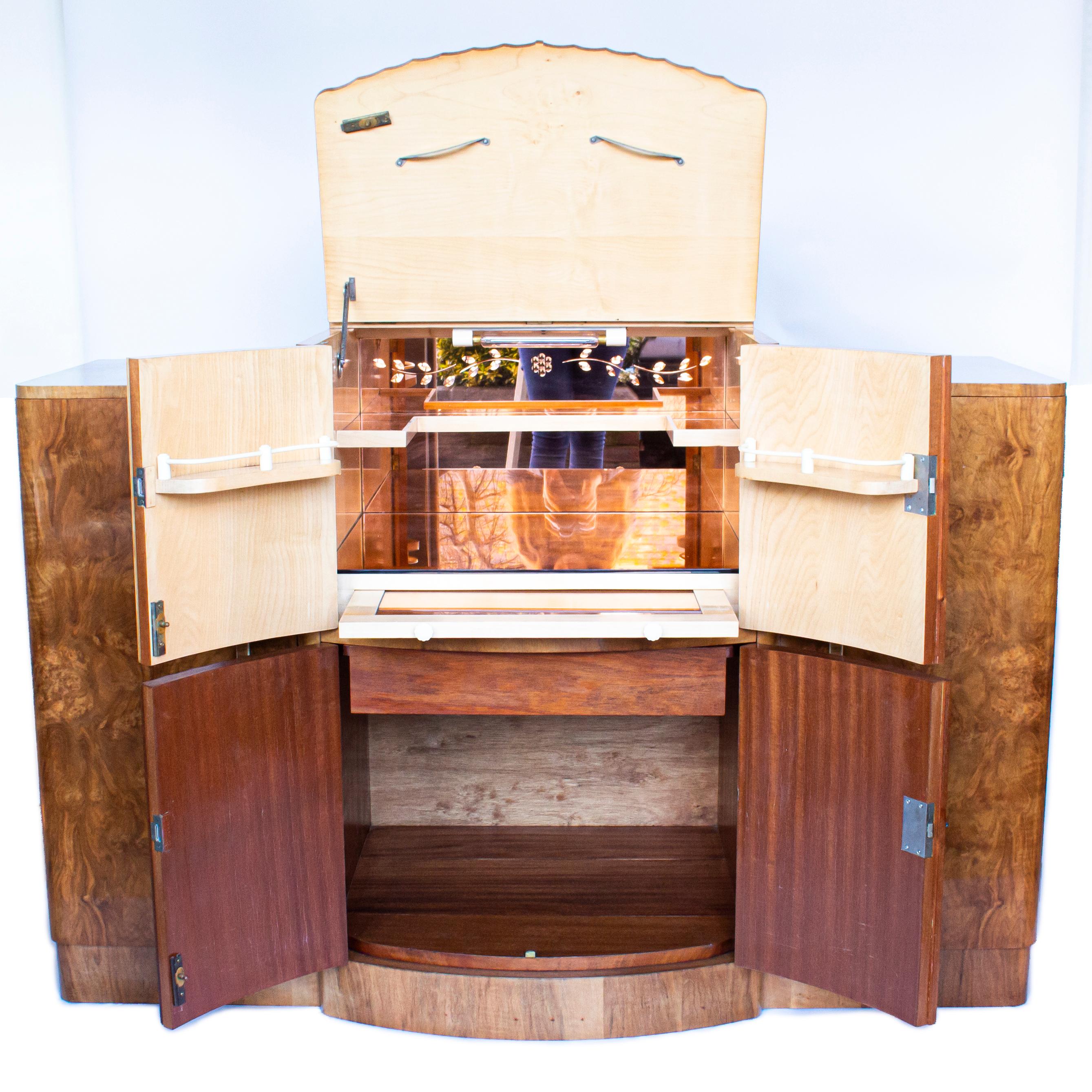 Art Deco, Bow Fronted, Walnut Cocktail Sideboard by Harry and Lou Epstein 2