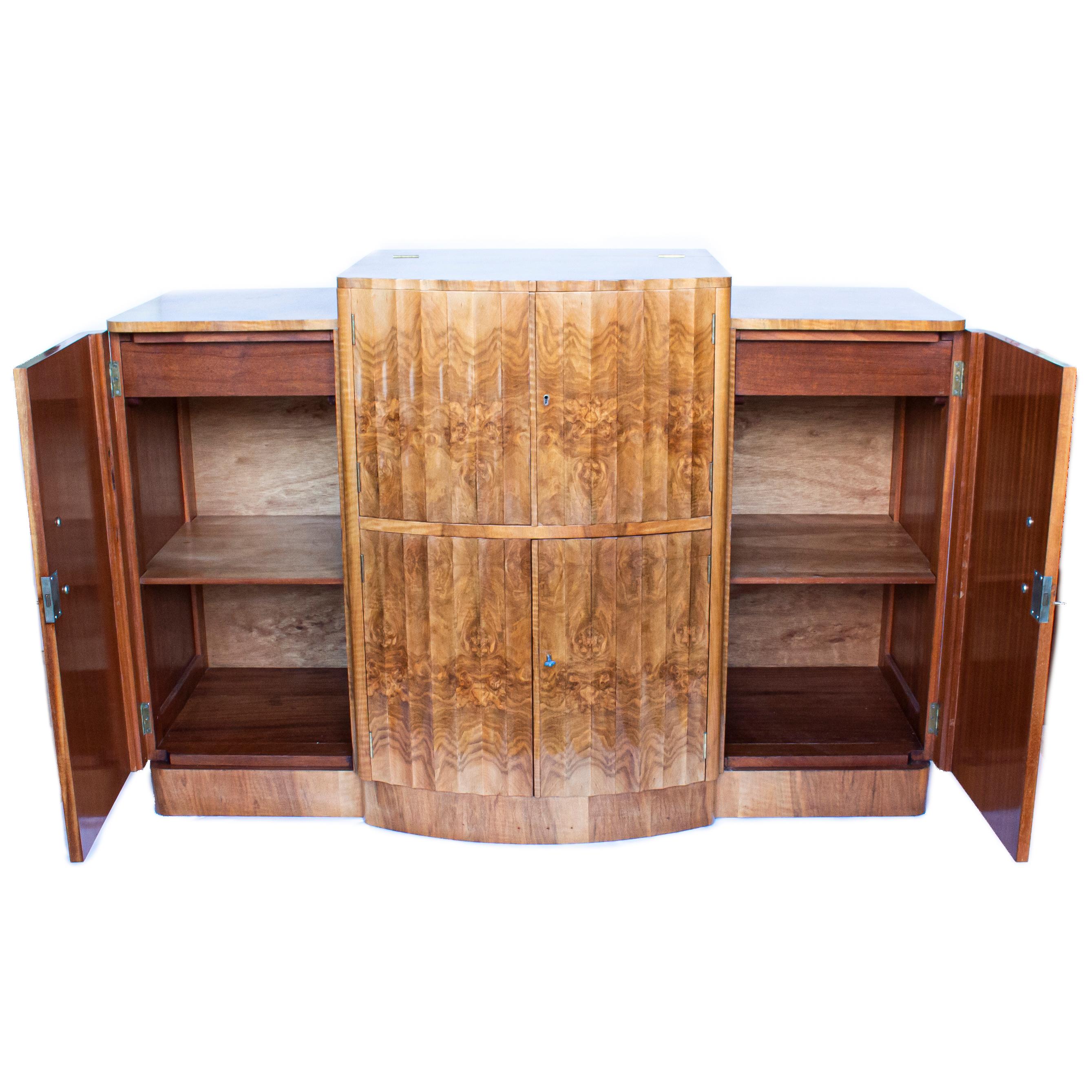 Art Deco, Bow Fronted, Walnut Cocktail Sideboard by Harry and Lou Epstein 3