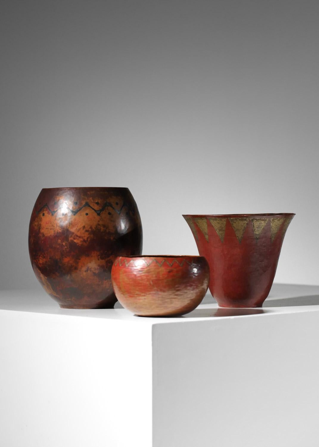 Schale im Art déco-Stil von Claudius Linossier aus gehämmertem Kupfer im Angebot 1