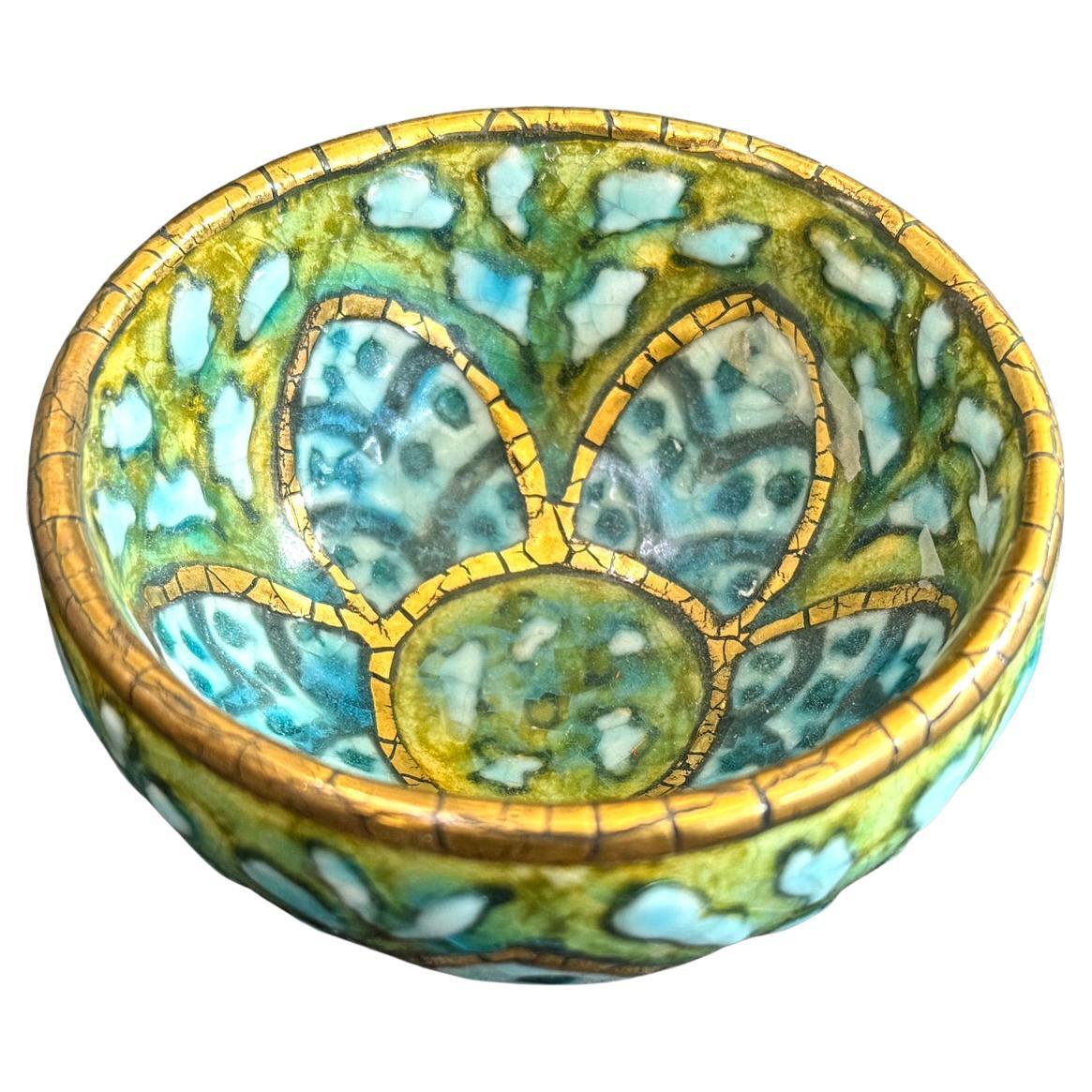 Ciotola Art Deco con influenza persiana di Metthey, blu, verde e oro