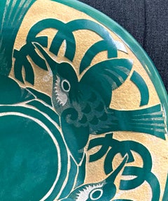 Bol Art Déco « Songbirds » par Mequinion, en vert jade et jaune