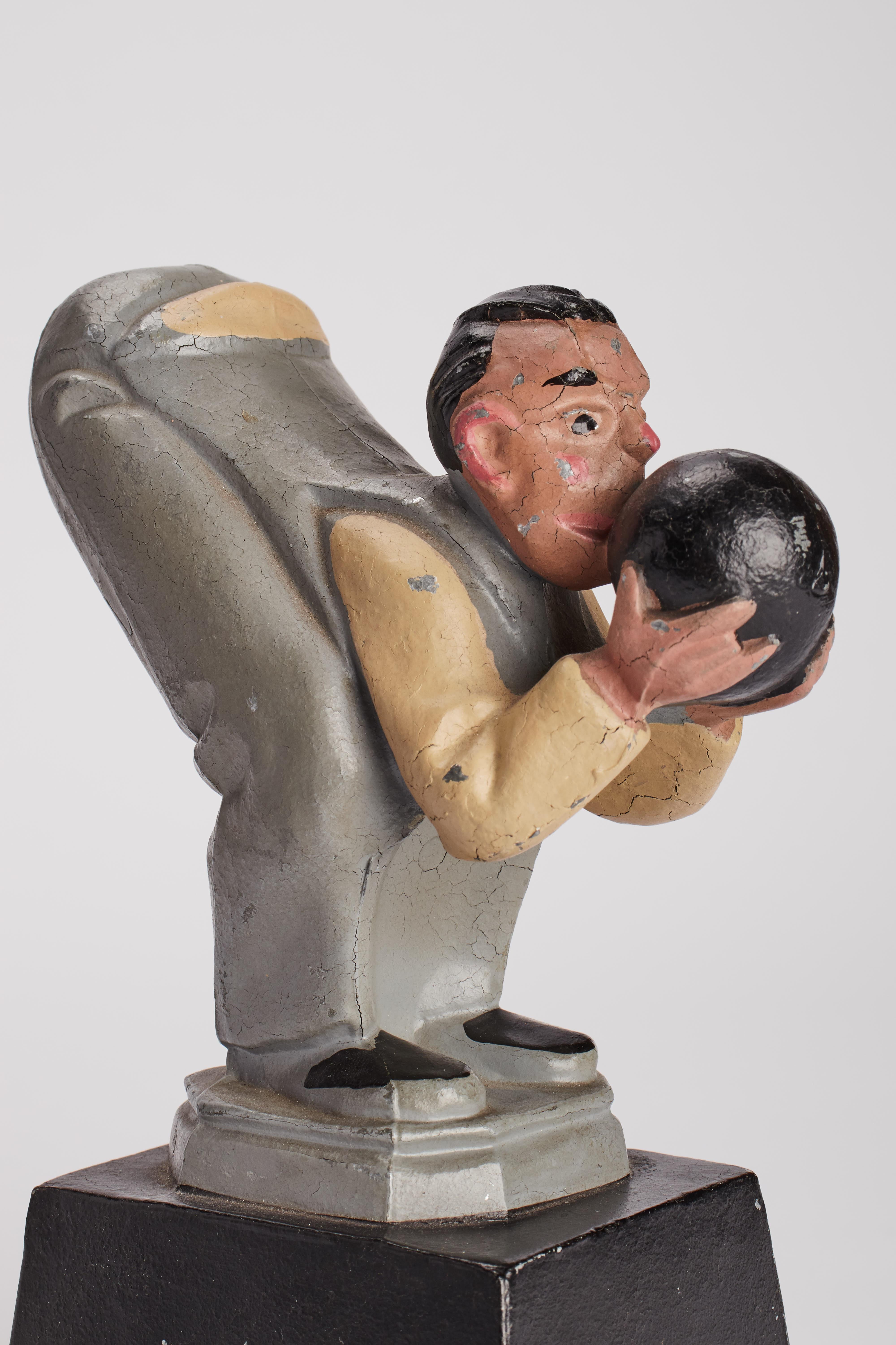 Metal Art déco bowling bookends, USA 1930. For Sale