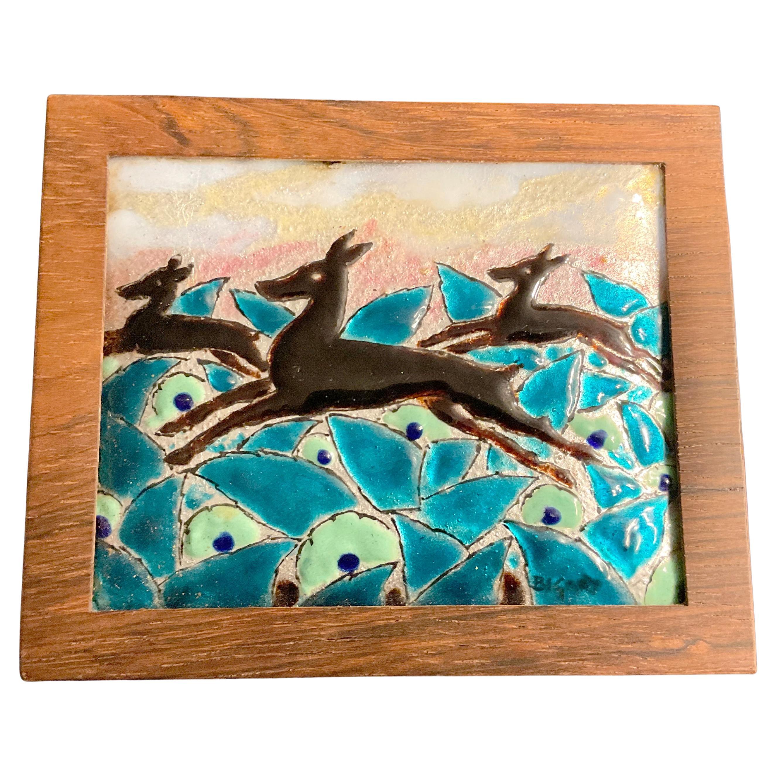 Art Deco Box Decorated with a Scene of Antelopes Enameled by Gaston Bigard, 1930 in vendita