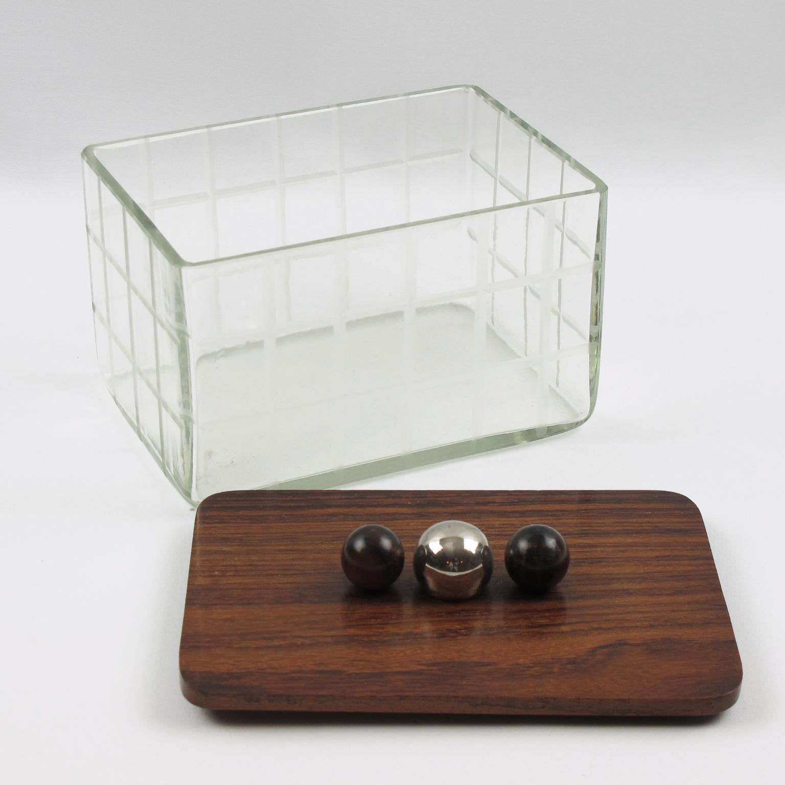 Caja Art Decó, Metal, Macasar y Cristal Francés en venta