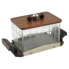 Art Deco Box, Metall, Makassar und Kristall
