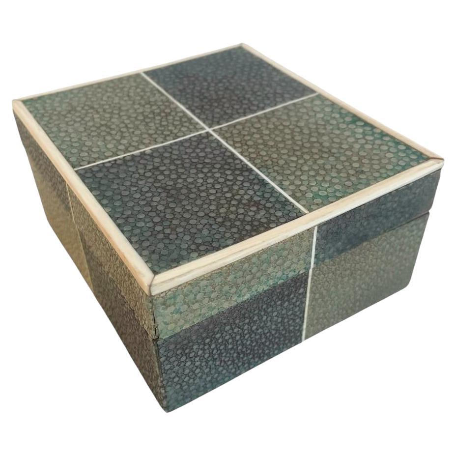 Art Deco Box Veneered in Divided Squares of Shagreen in Varying Shades of Green