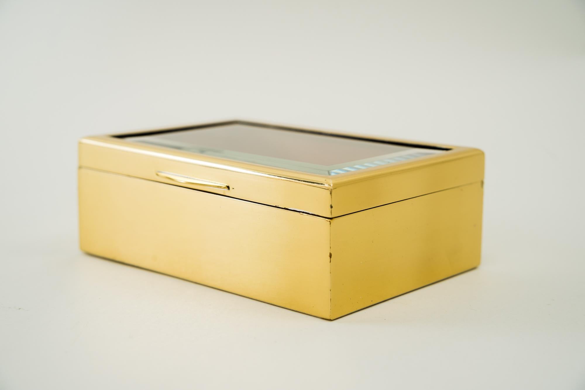 Austrian Art Deco Box with Cut Glass 'the Glass is Slightly Damaged on the Side' For Sale