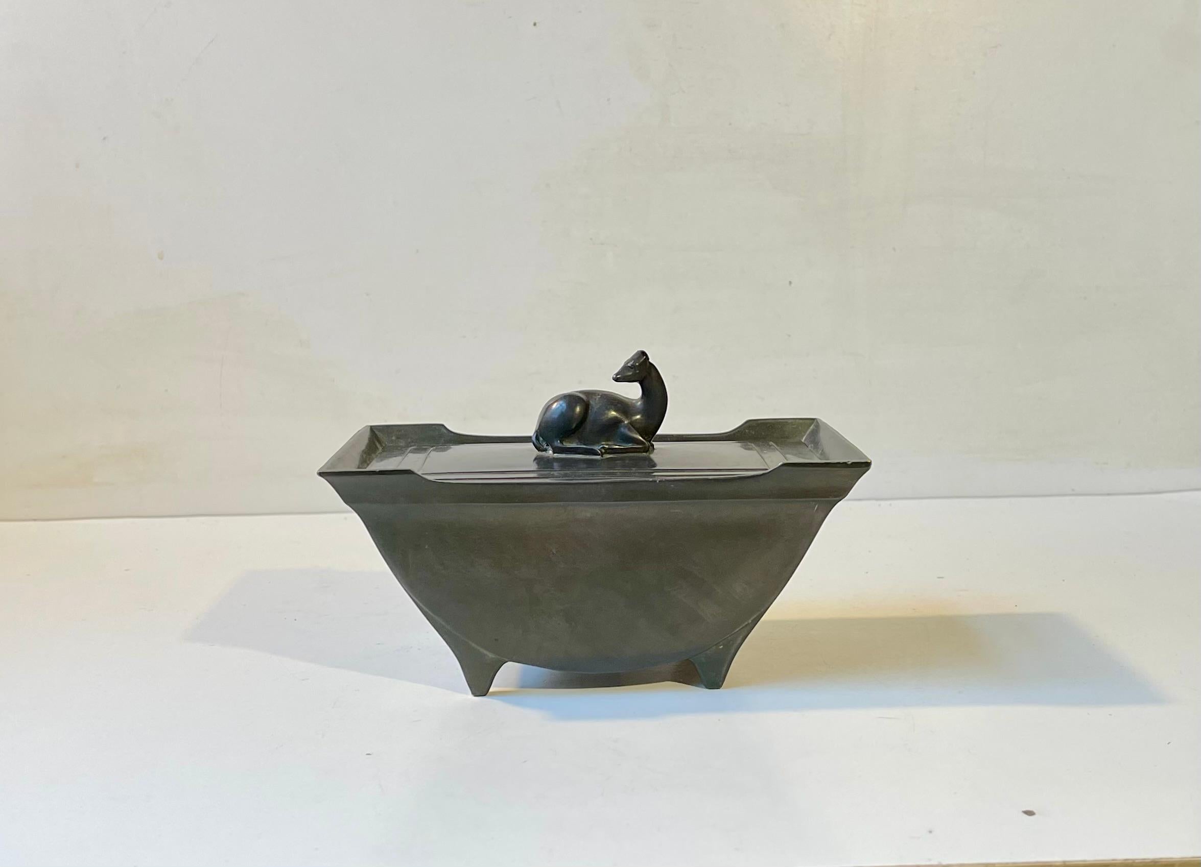 Patinated Art Deco Box With Deer by Just Andersen, 1930s For Sale