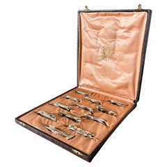 Antique Art Deco Boxed set of 12 Knife Rests By Gallia Christofle