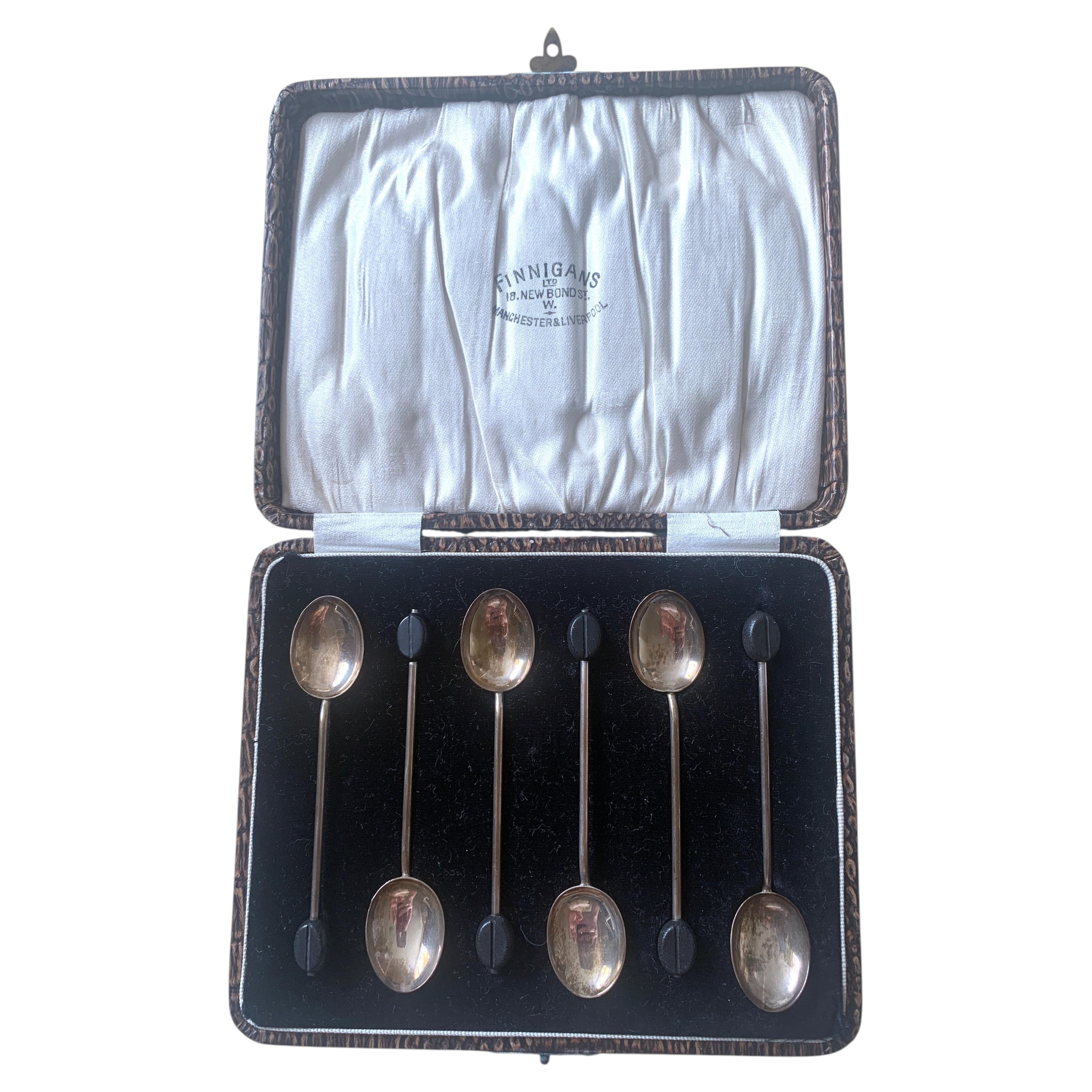 Pre-owned Lawrence & Co. Art Deco Boxed Set Of 6 Sterling Silver Coffee Bean Spoons By Finnigans Ltd In Multi