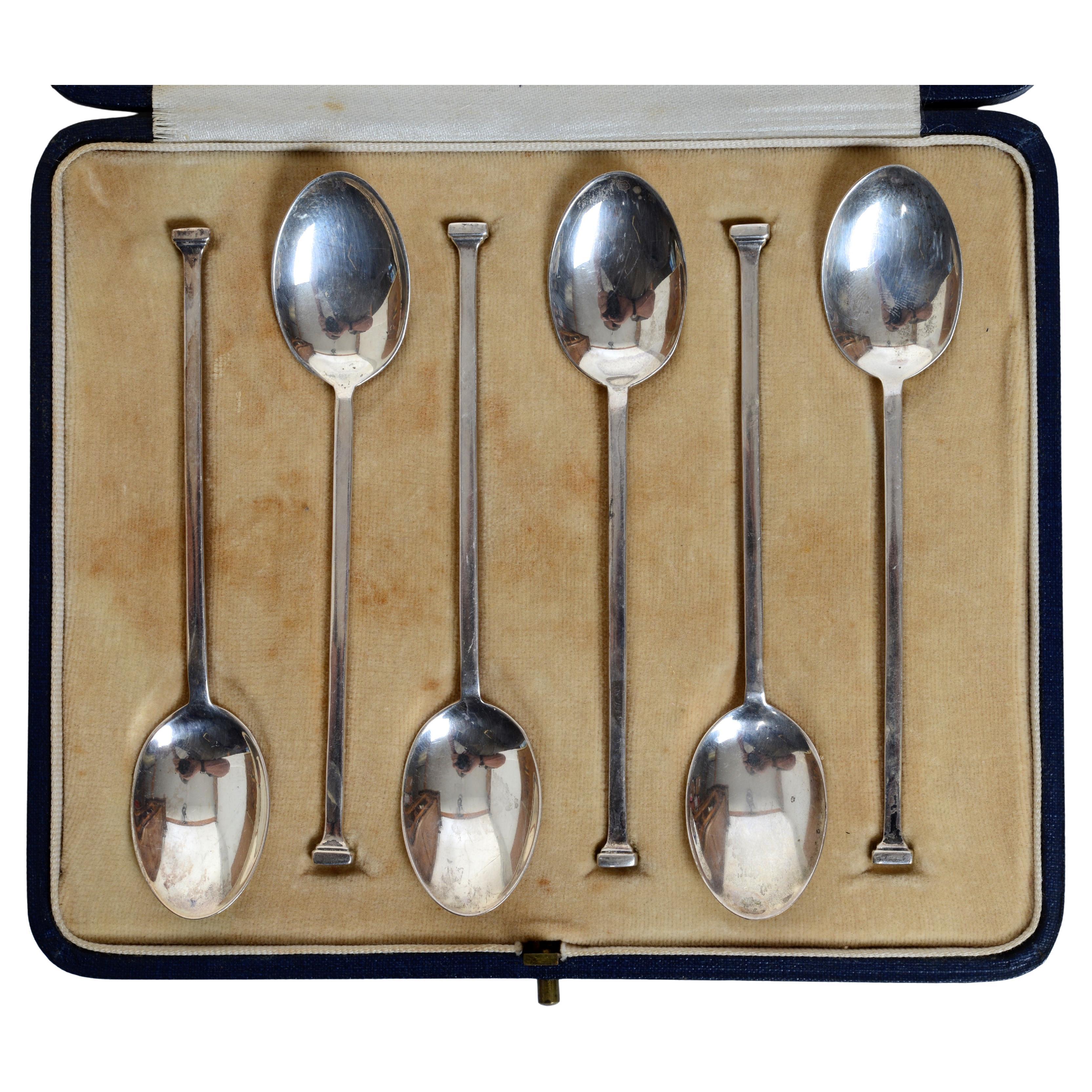 Art Deco Boxed Set of Mappin & Webb Sterling Silver Demitasse Spoons c1924