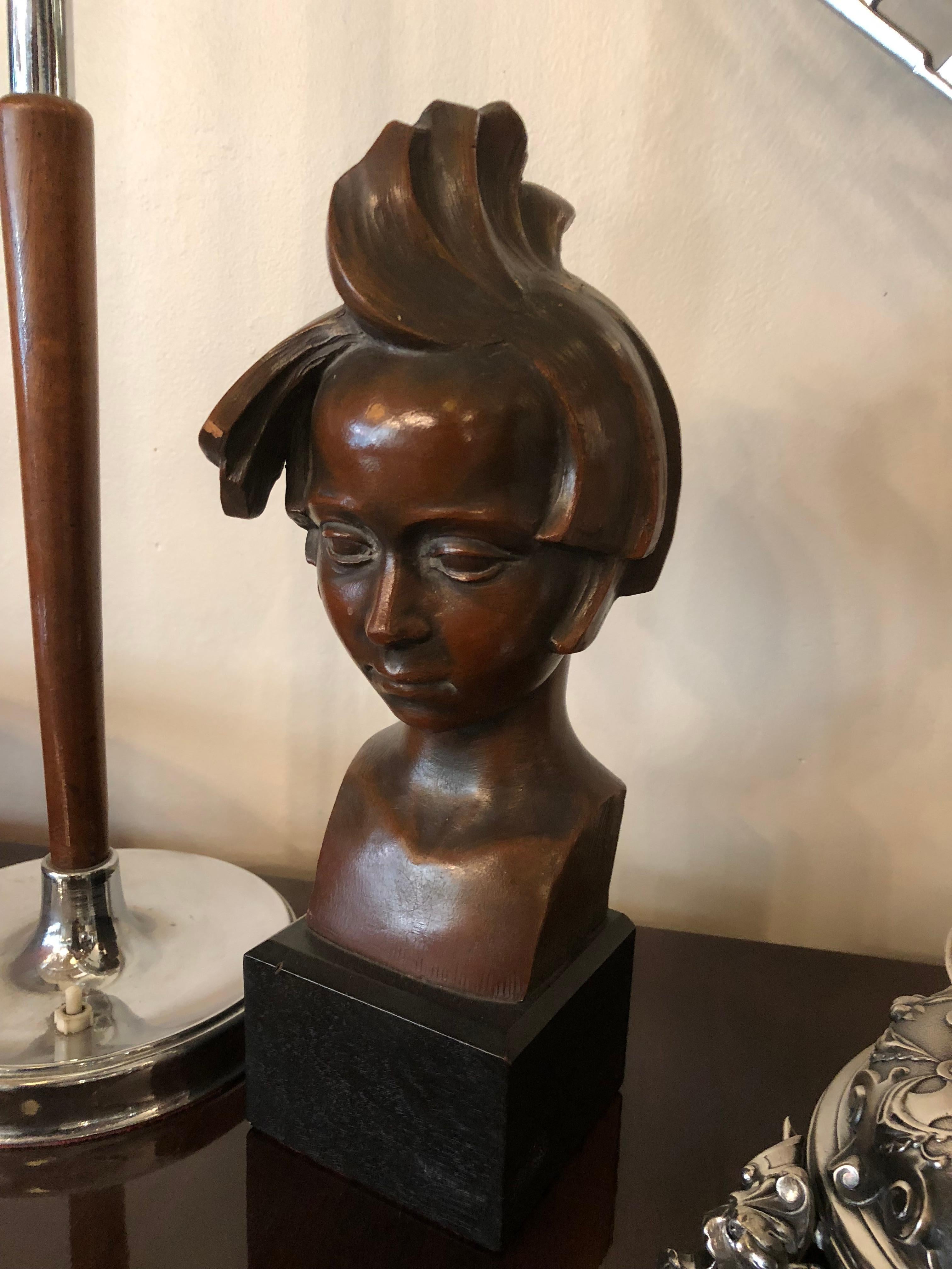 Art Deco Boy Sculpture in Terracotta and Wood, Sign: C. Mulnis For Sale 2