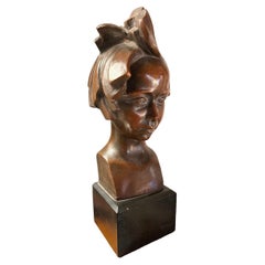 Art Deco Boy Sculpture in Terracotta and Wood, Sign: C. Mulnis