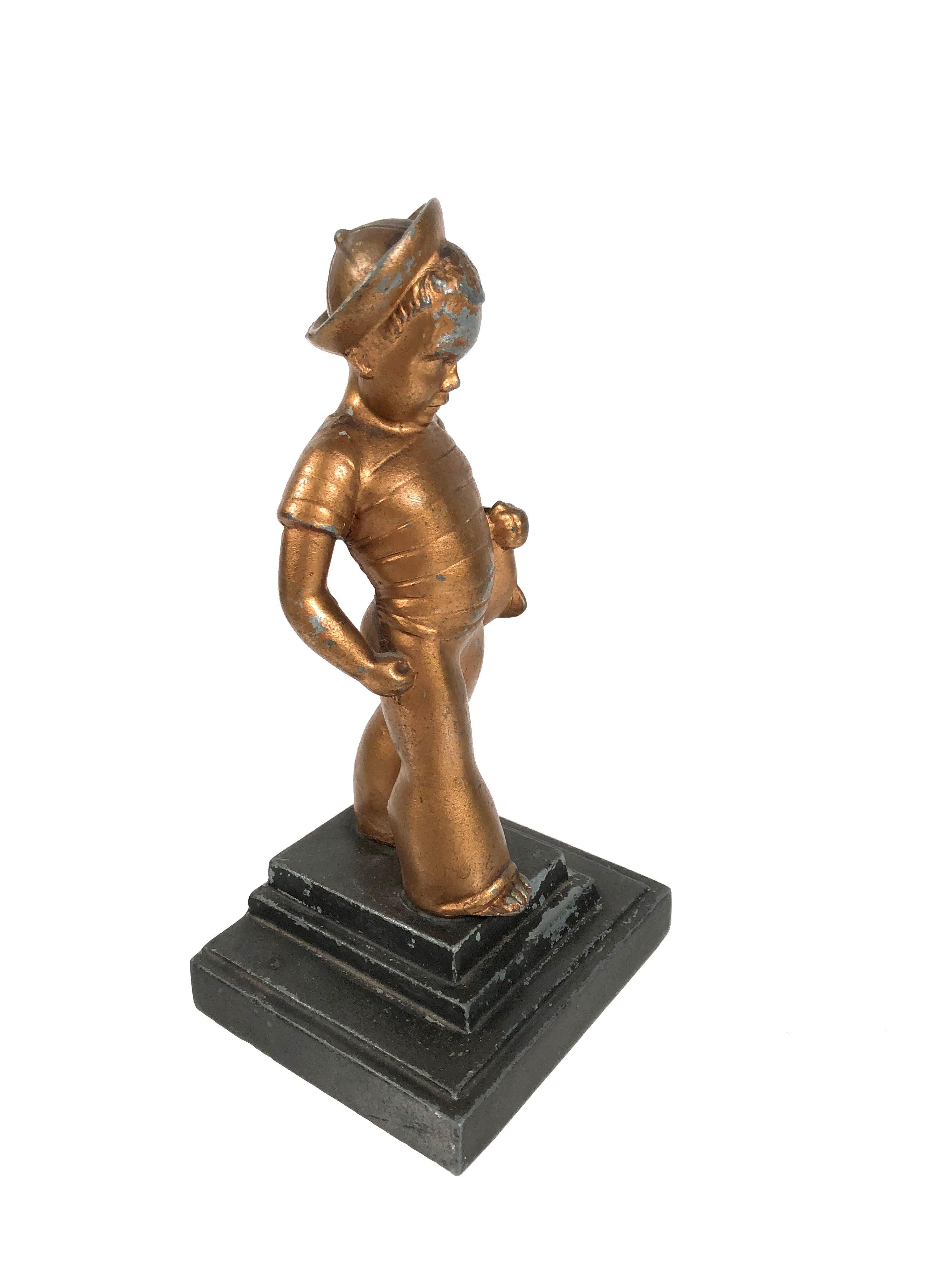 American Art Deco Boy with Sailboat Bookend Sculpture