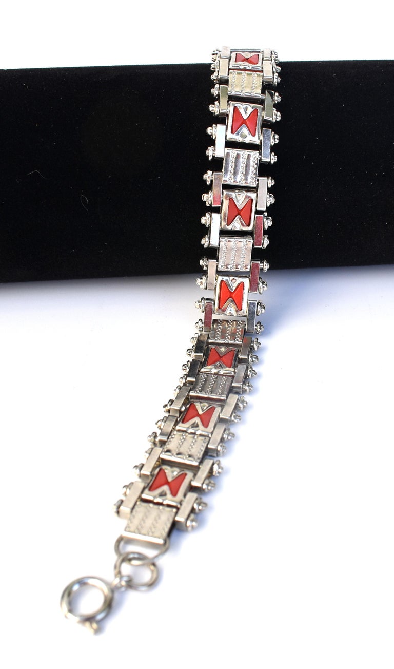 Bracelet Vintage Art Déco Des Années 1930 Par Jakob Bengel - Émaillé Vert, Fermoir Mousqueton - Occasion En Très Bon état