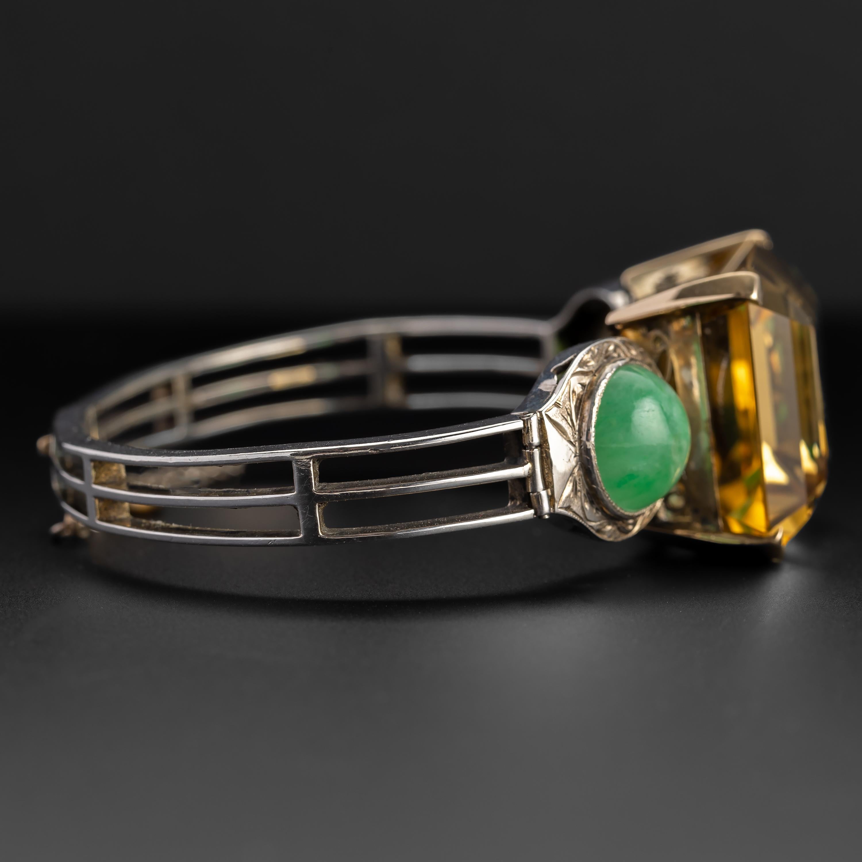 Emerald Cut Art Deco Bracelet Citrine & Jade Certified Untreated