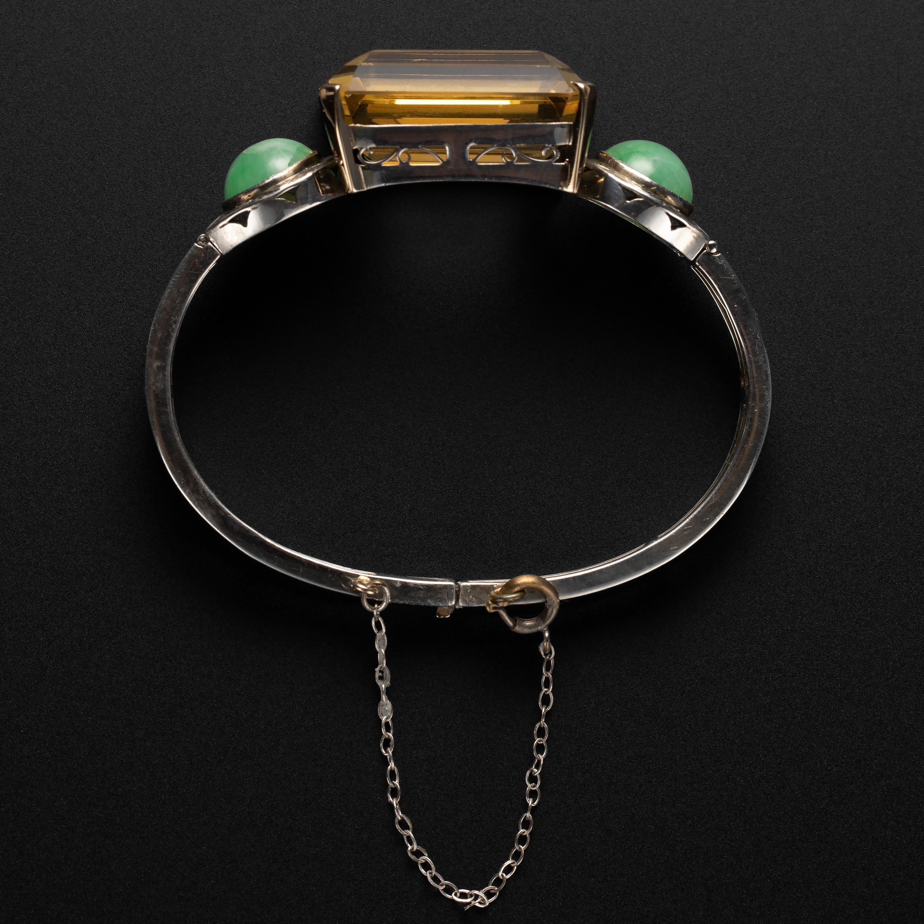 Women's or Men's Art Deco Bracelet Citrine & Jade Certified Untreated