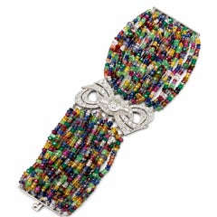 ART-DECO Armband in Platin mit 12,60 Cwt Diamant & Multi-Edelstein 15-Strang
