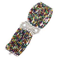 ART-DECO Armband in Platin mit 12,60 Cwt Diamant & Multi-Edelstein 15-Strang