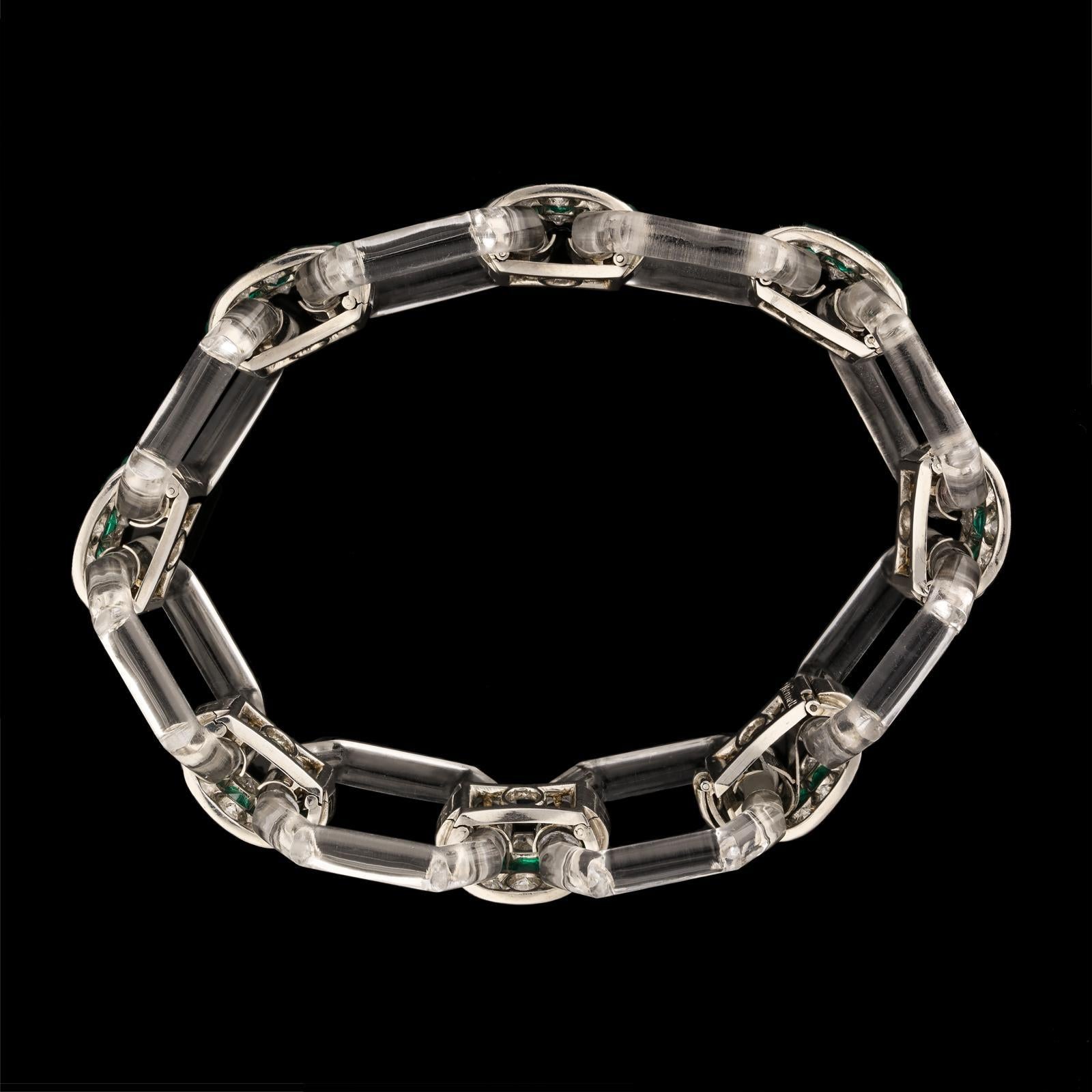 Hennells Art Deco Bracelet in Rock Crystal, Emerald & Diamond 1929  2