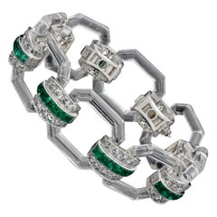 Hennells Art Deco Bracelet in Rock Crystal, Emerald & Diamond 1929 