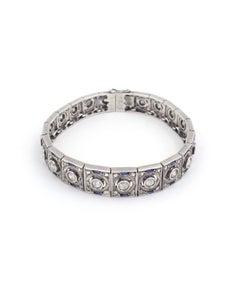 Art Deco bracelet diamonds, sapphires on silver, Edwardian period