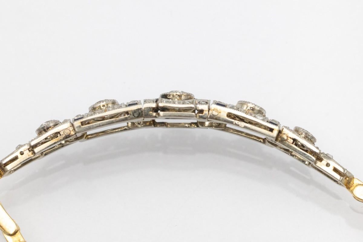 Women's or Men's Art Deco bracelet set with diamonds and sapphires, Czechoslovakia 1920-1930. For Sale