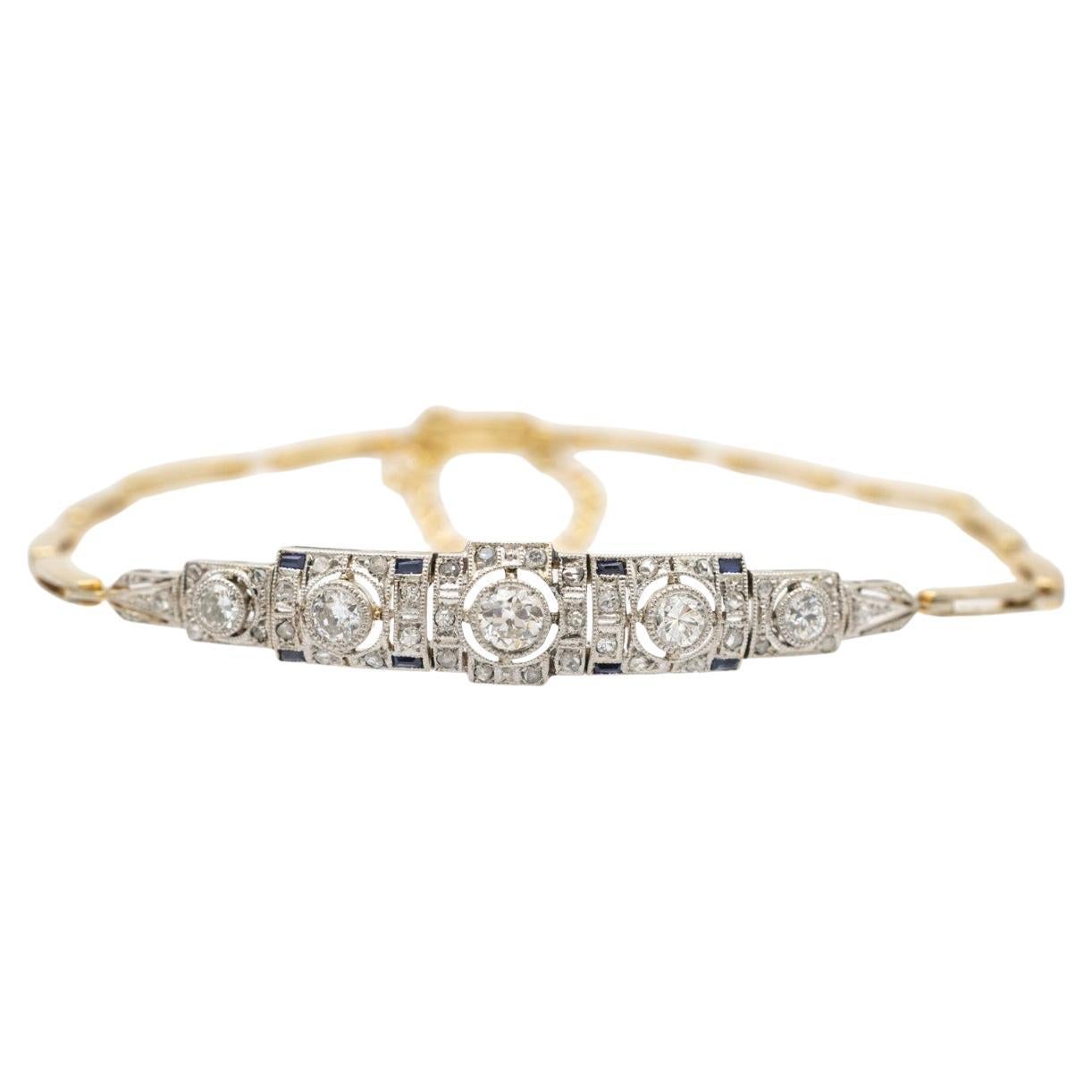 Pulsera Art Déco engastada con diamantes y zafiros, Checoslovaquia 1920-1930.