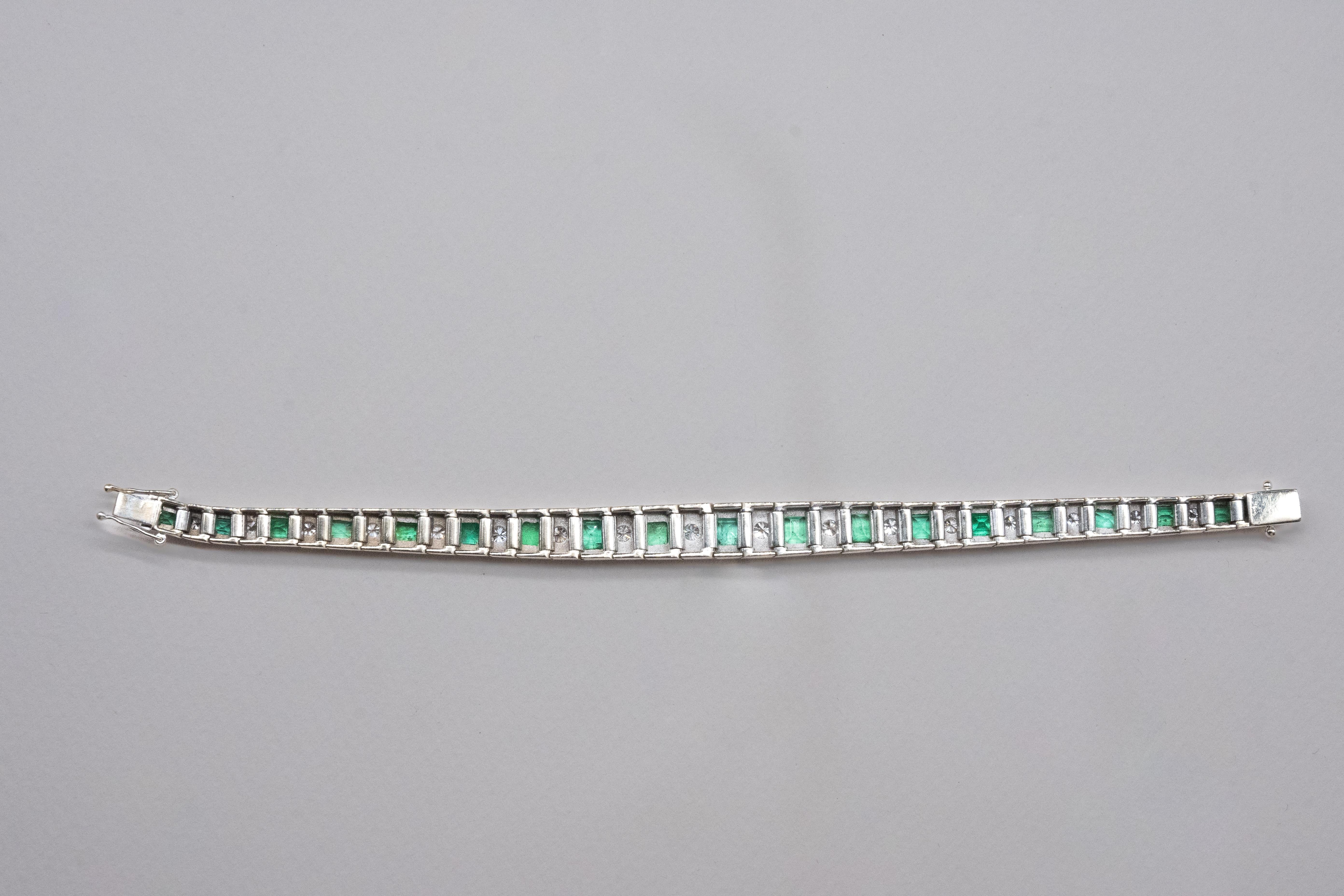 Emerald Cut Art-deco Bracelet, White Gold, Emerald Diamonds For Sale