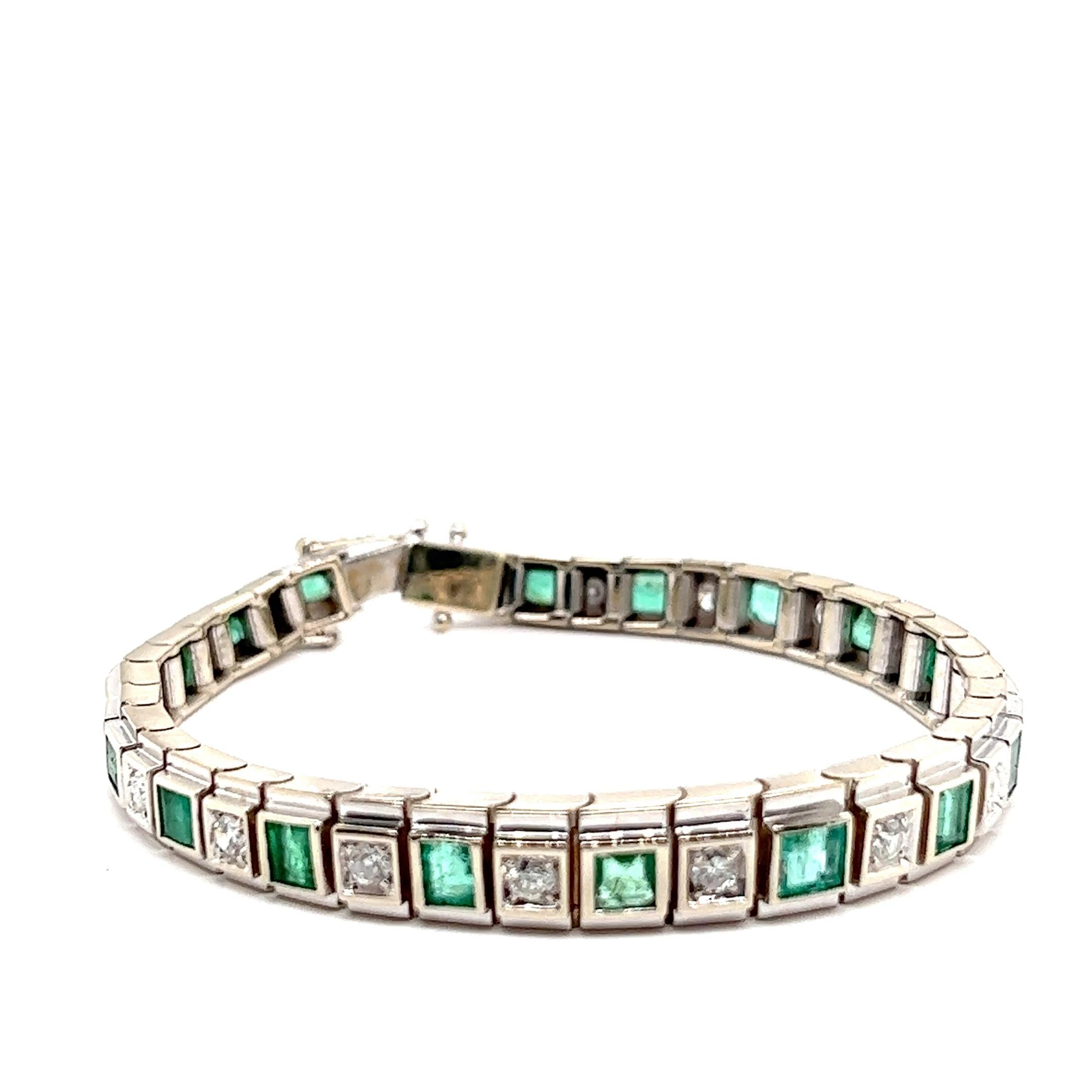 Art-deco Bracelet, White Gold, Emerald Diamonds For Sale 3