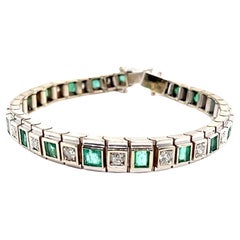 Art-deco Bracelet, White Gold, Emerald Diamonds